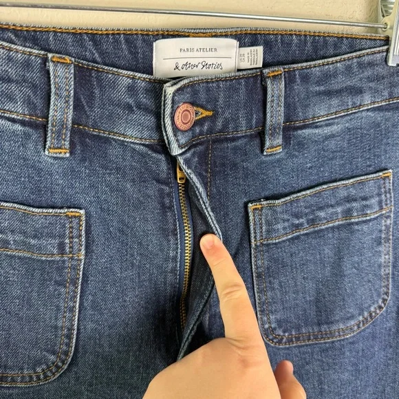 & Other Stories High Rise Flare Patch Pocket Jeans Medium Wash Size 29 - Picture 13 of 16